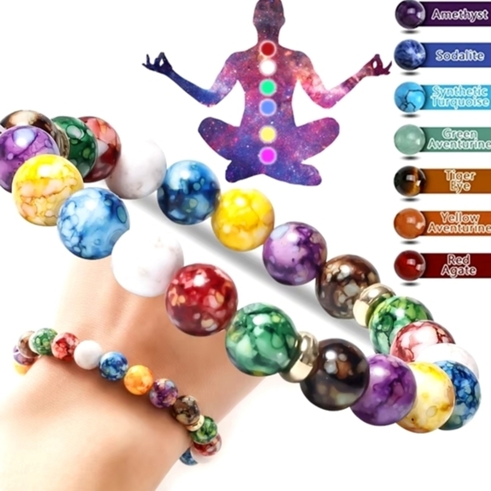 Seven Chakra Crystal Energy and Healing Natural Stone Bracelet